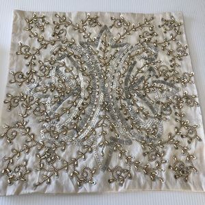 Elegant Silver and Gold Embroidered Accent Pillow Cover